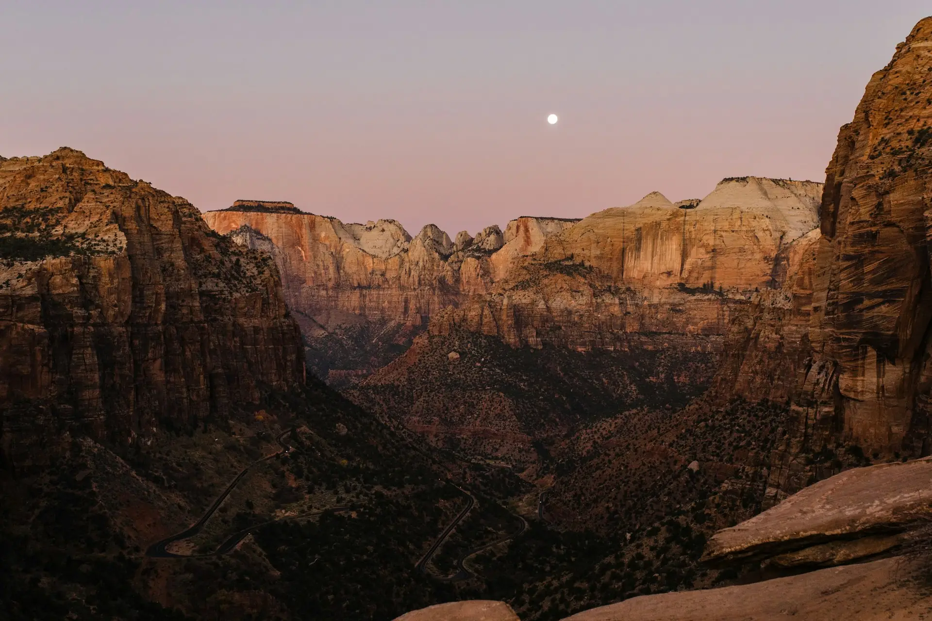 Sunrise over the red rock peaks of Zion National Park